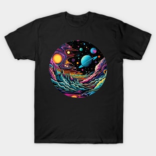 Surrealist space artwork with planets T-Shirt